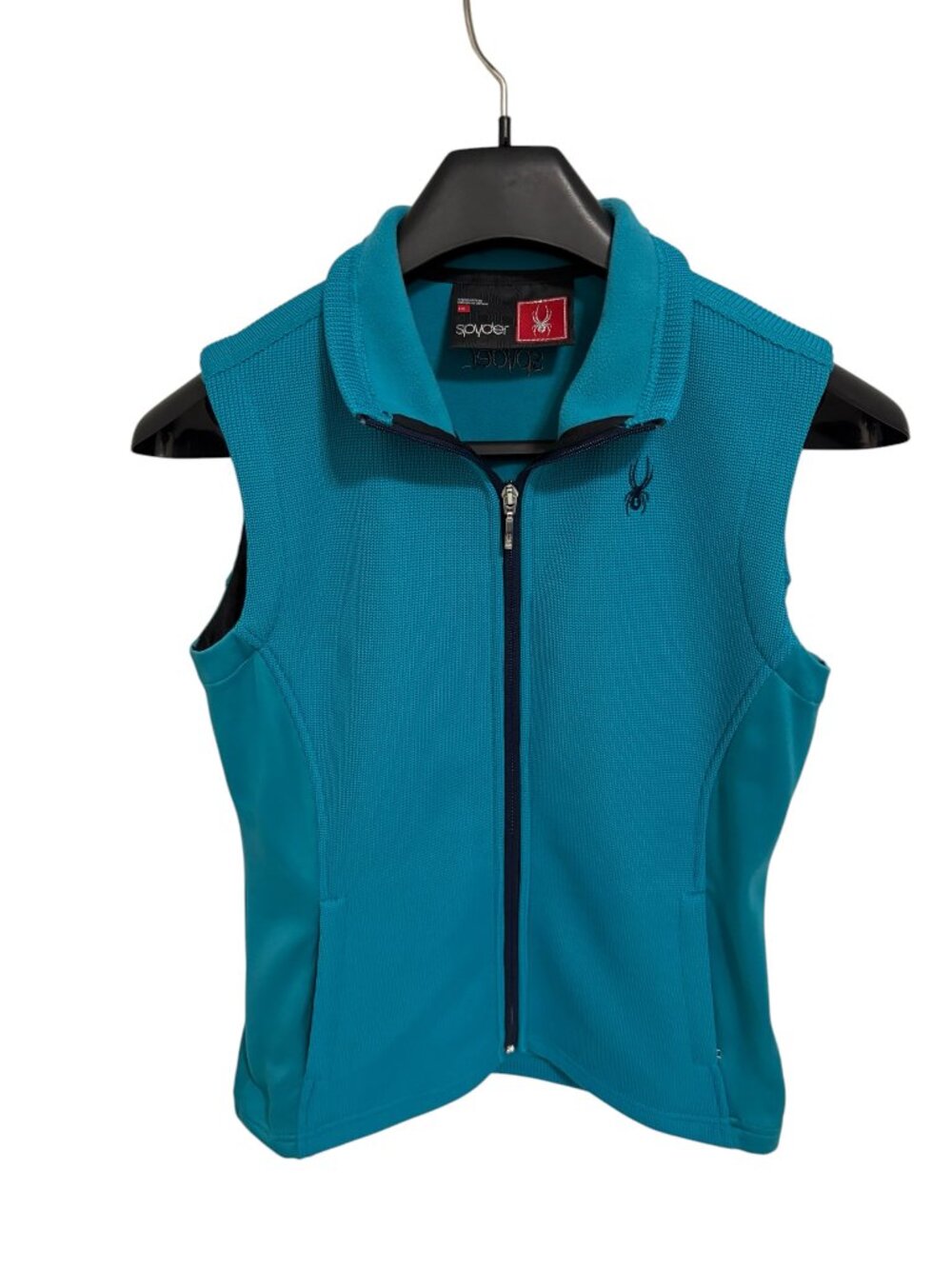 Spyder Women’s Knit Fleece Sleeveless Teal Vest Size Large Full Zip Logos